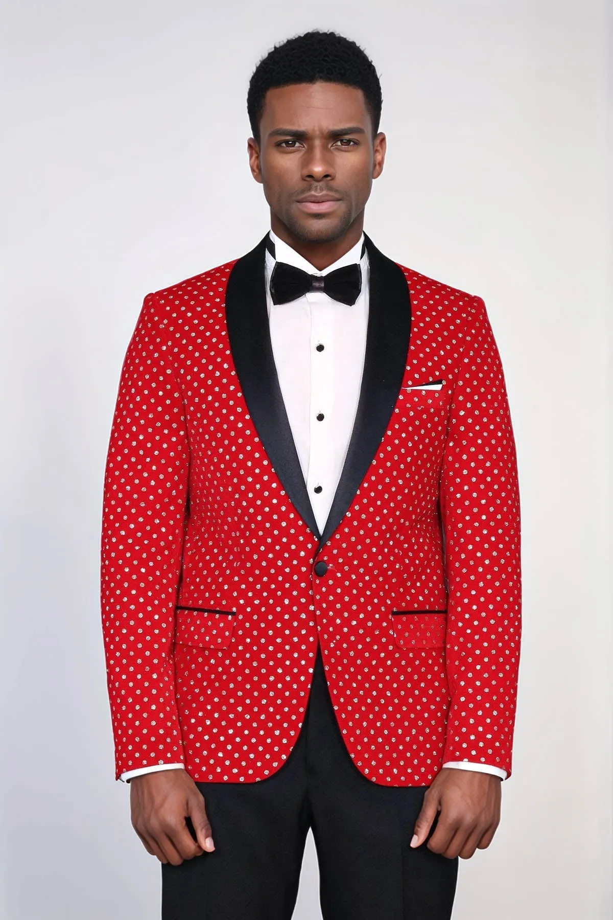 Dot Patterned Slim Fit Red Men Prom Blazer - Wessi