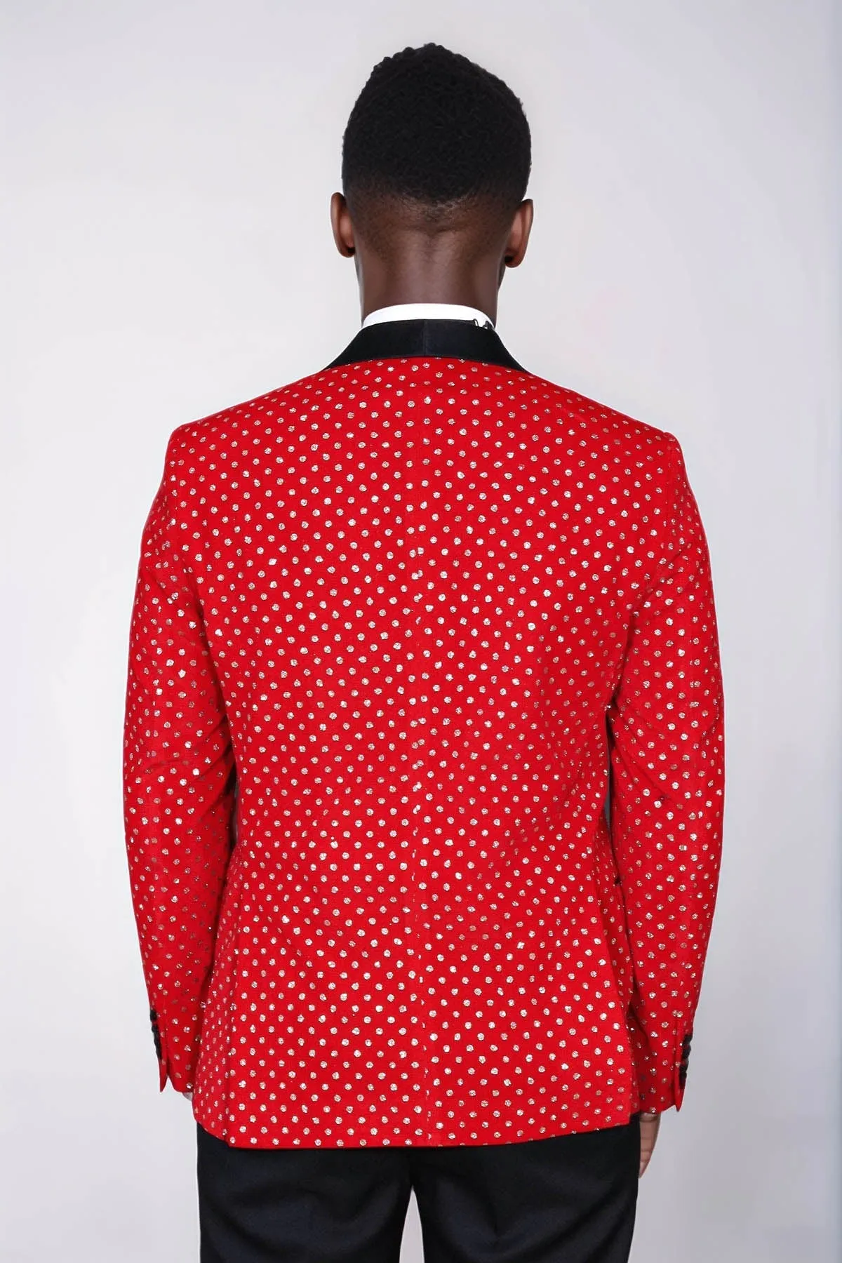 Dot Patterned Slim Fit Red Men Prom Blazer - Wessi