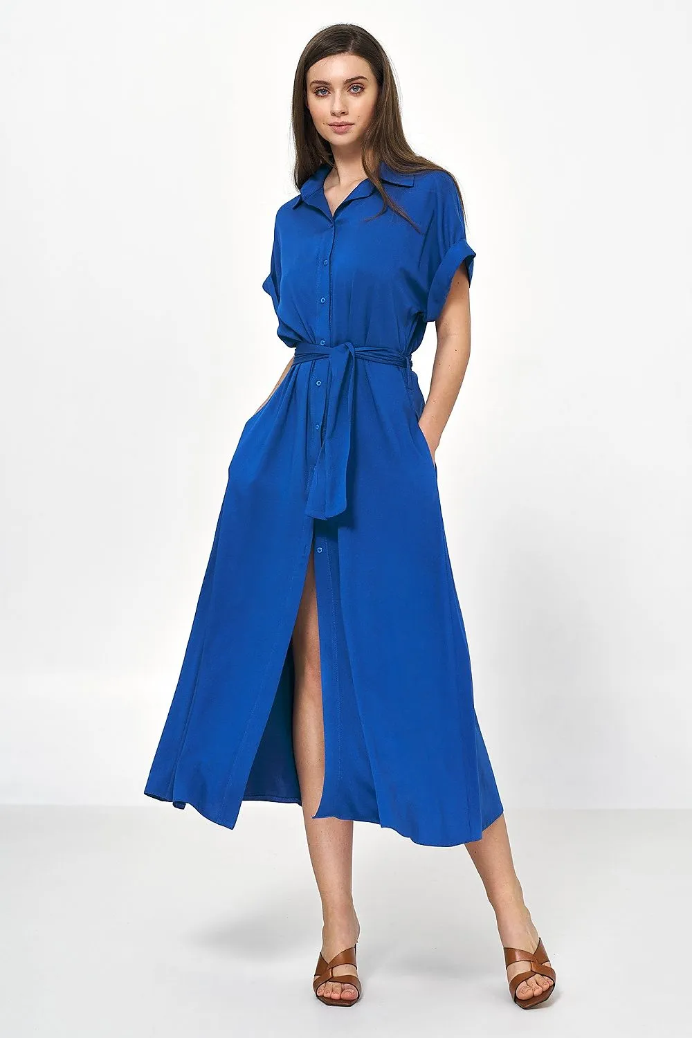 Draped Loose Fit Viscose Shirt Dress