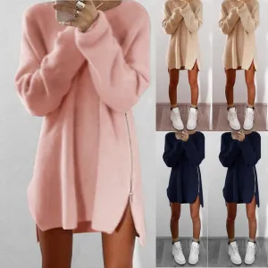 Dress Casual Loose Blue Beige Pink Dress Plus Size Zipper Sweater Dress Women Dresses Vestidos