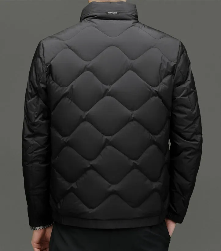 Easy-to-Clean Solid Color Puffer Jacket Featuring Label Detailing