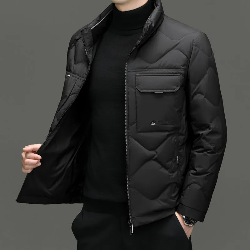 Easy-to-Clean Solid Color Puffer Jacket Featuring Label Detailing