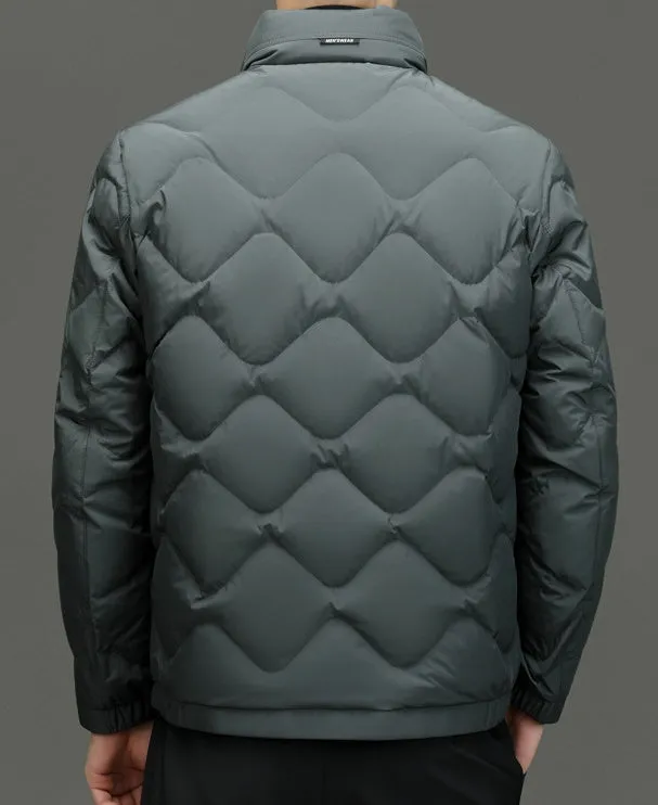 Easy-to-Clean Solid Color Puffer Jacket Featuring Label Detailing