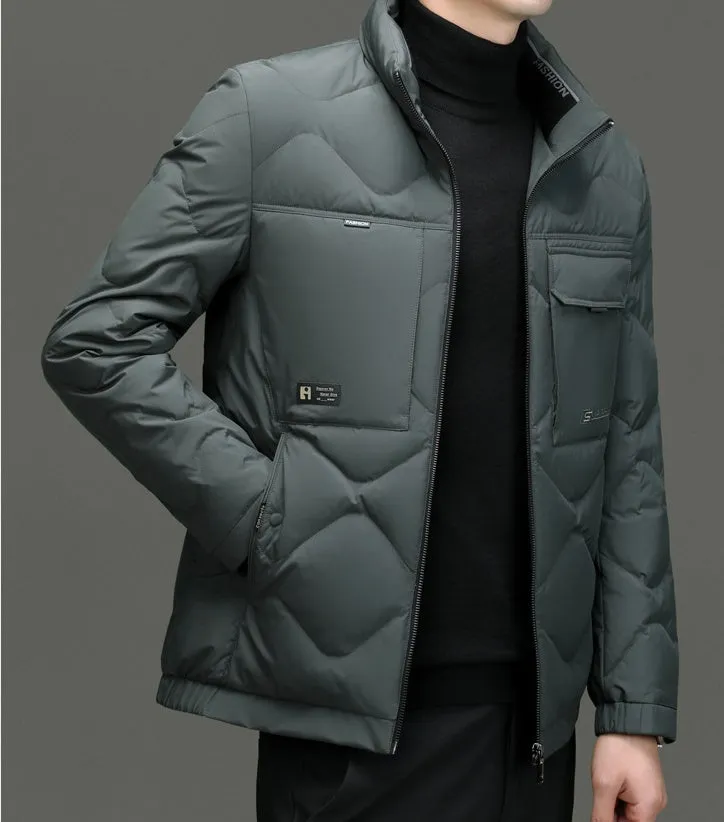 Easy-to-Clean Solid Color Puffer Jacket Featuring Label Detailing