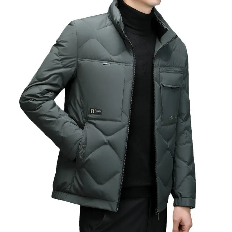 Easy-to-Clean Solid Color Puffer Jacket Featuring Label Detailing