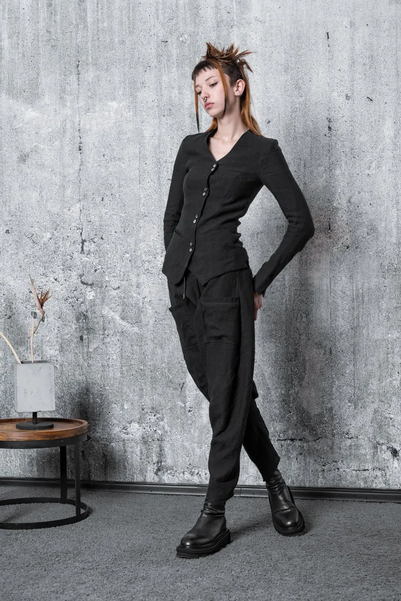 eigensinnig wien | Ada | Schwarze Blusenjacke für Damen aus Leinen