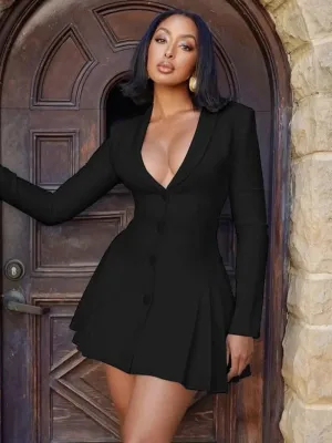 Elegant Black Blazers Dress for Women with Long Sleeves and Party Style