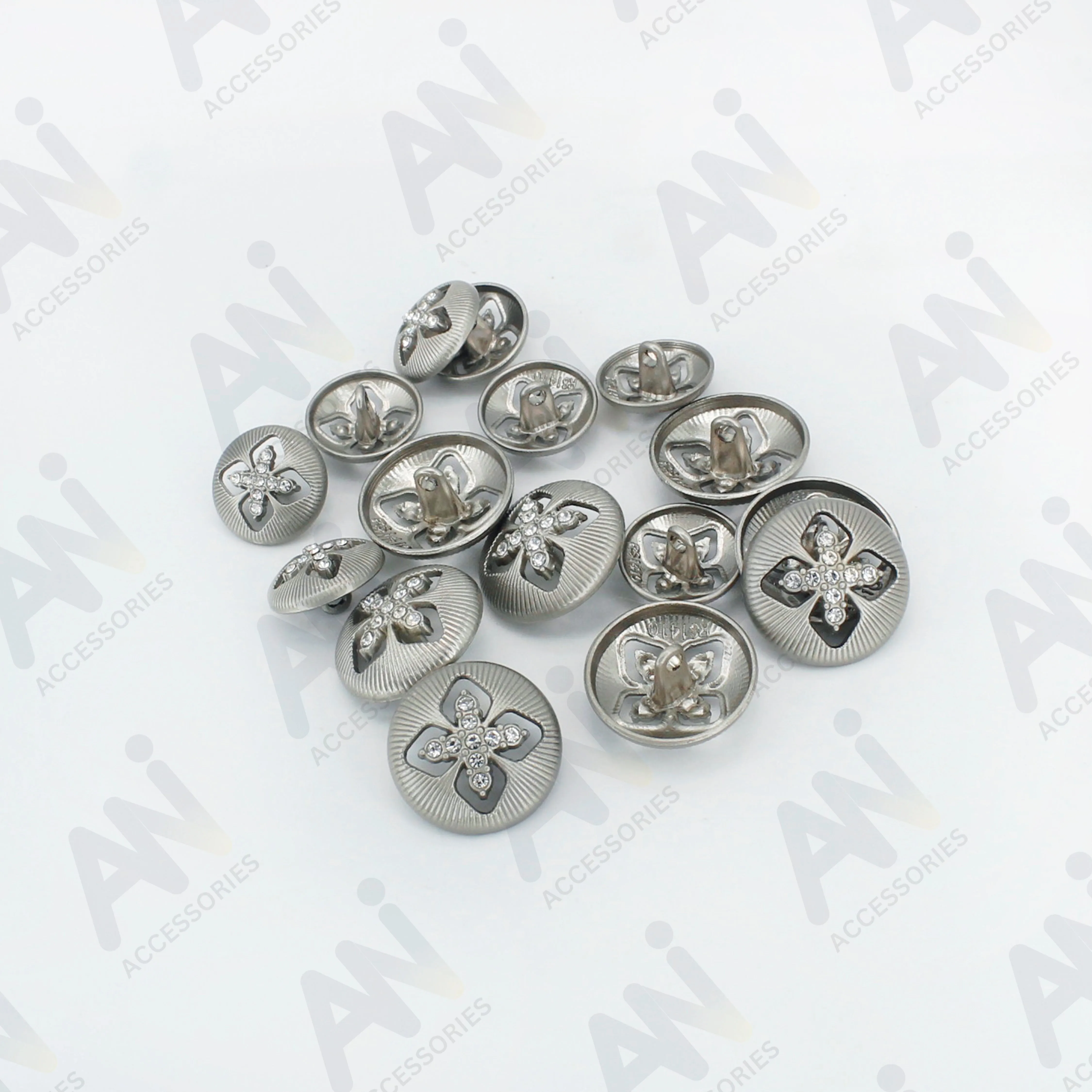 Elegant Crystal Accents  Silver Buttons