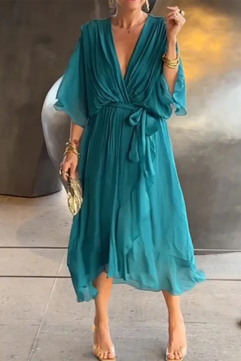 Elegant Solid Bandage V Neck Irregular Dresses
