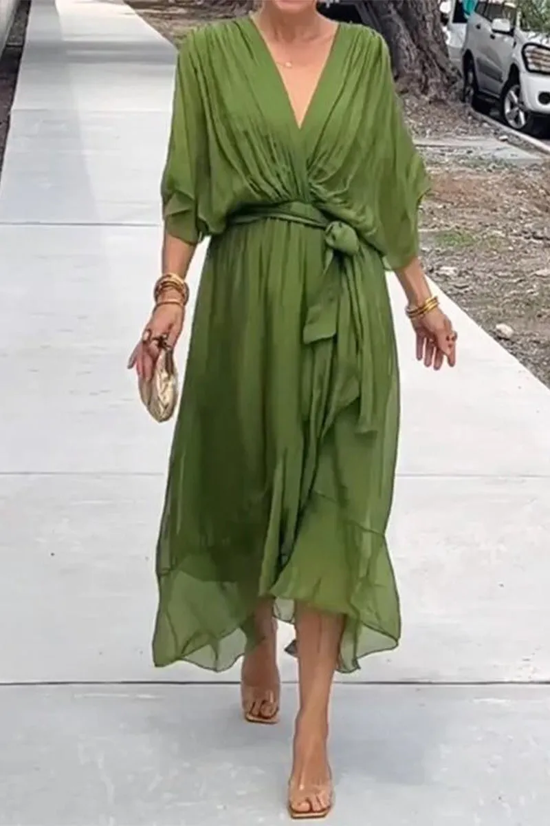 Elegant Solid Bandage V Neck Irregular Dresses