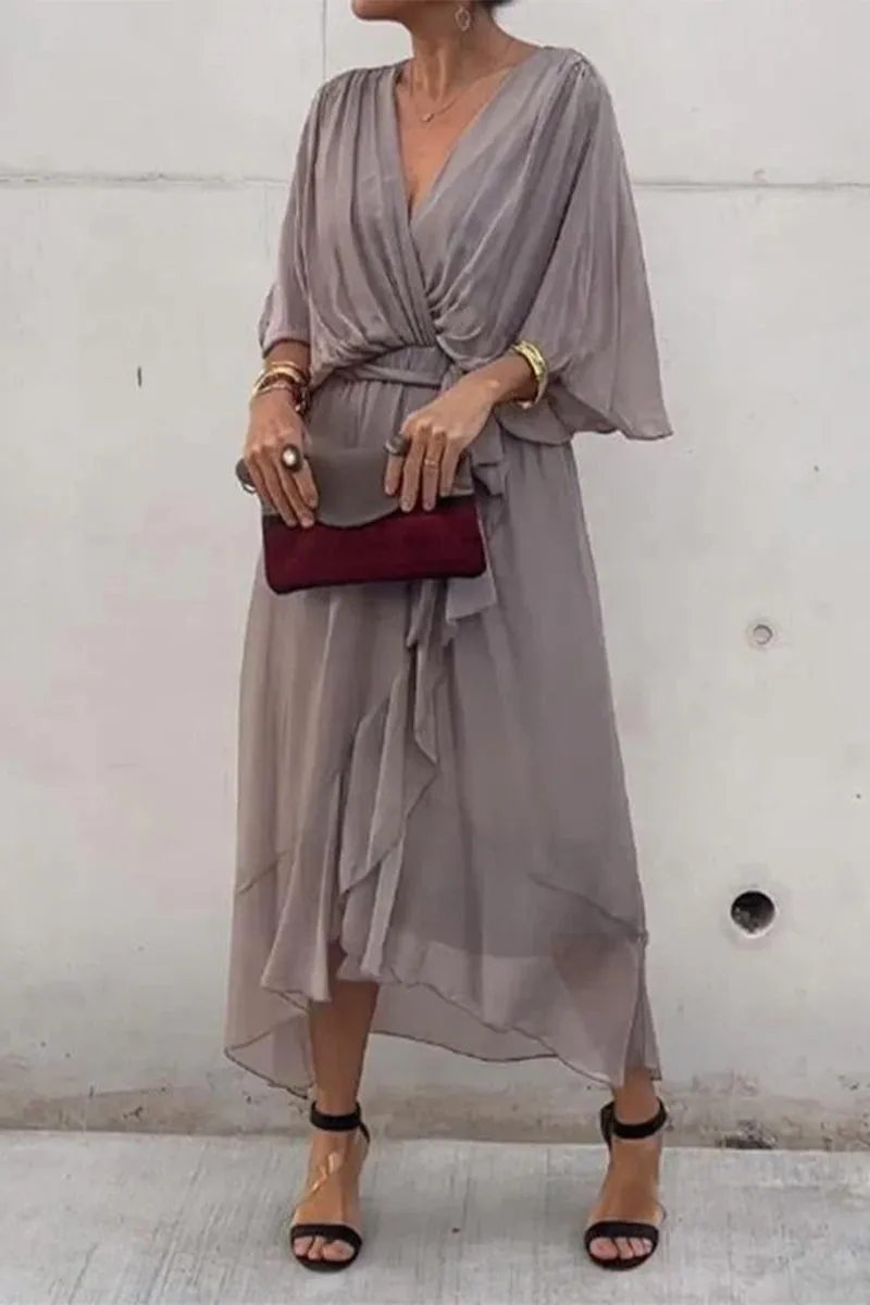 Elegant Solid Bandage V Neck Irregular Dresses