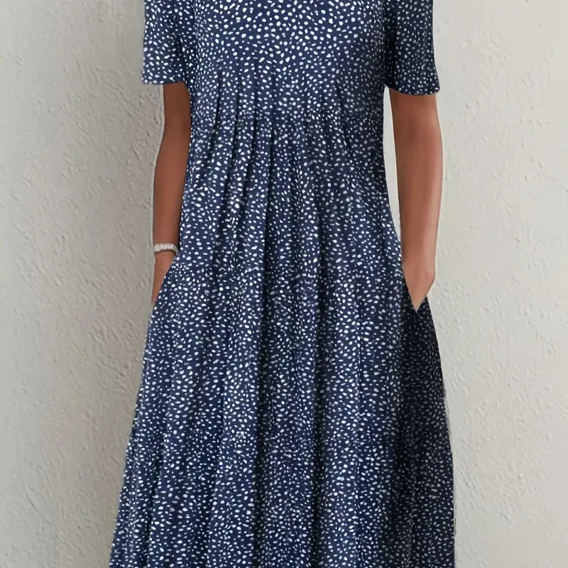 Elegant Spring Summer Round Neck Printed Floral Dress