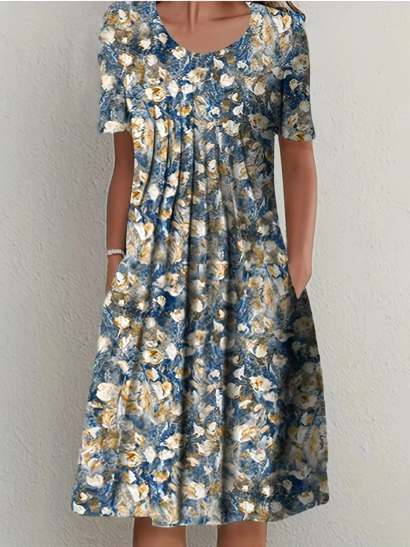 Elegant Spring Summer Round Neck Printed Floral Dress