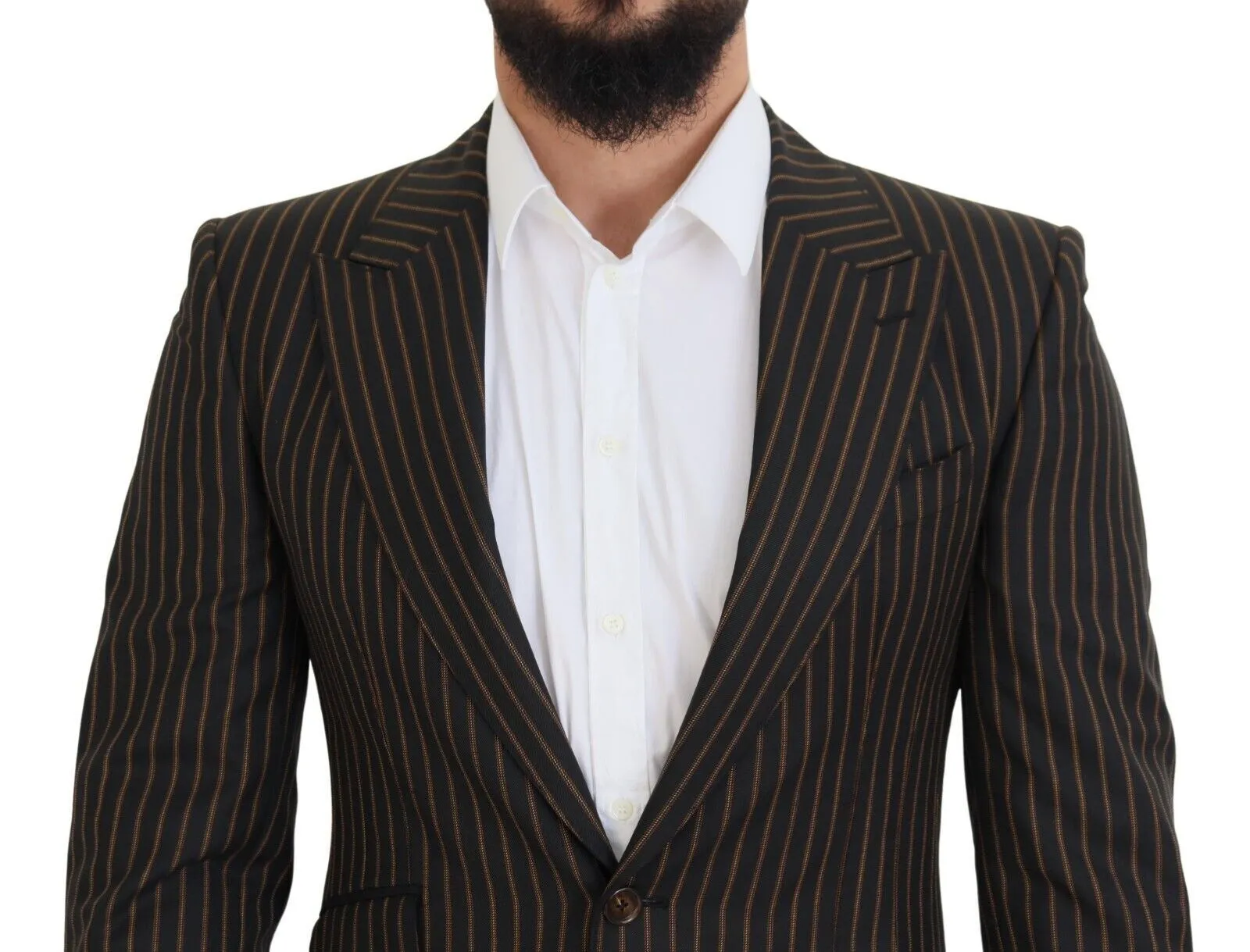 Elegant Striped Wool Blend Slim Blazer