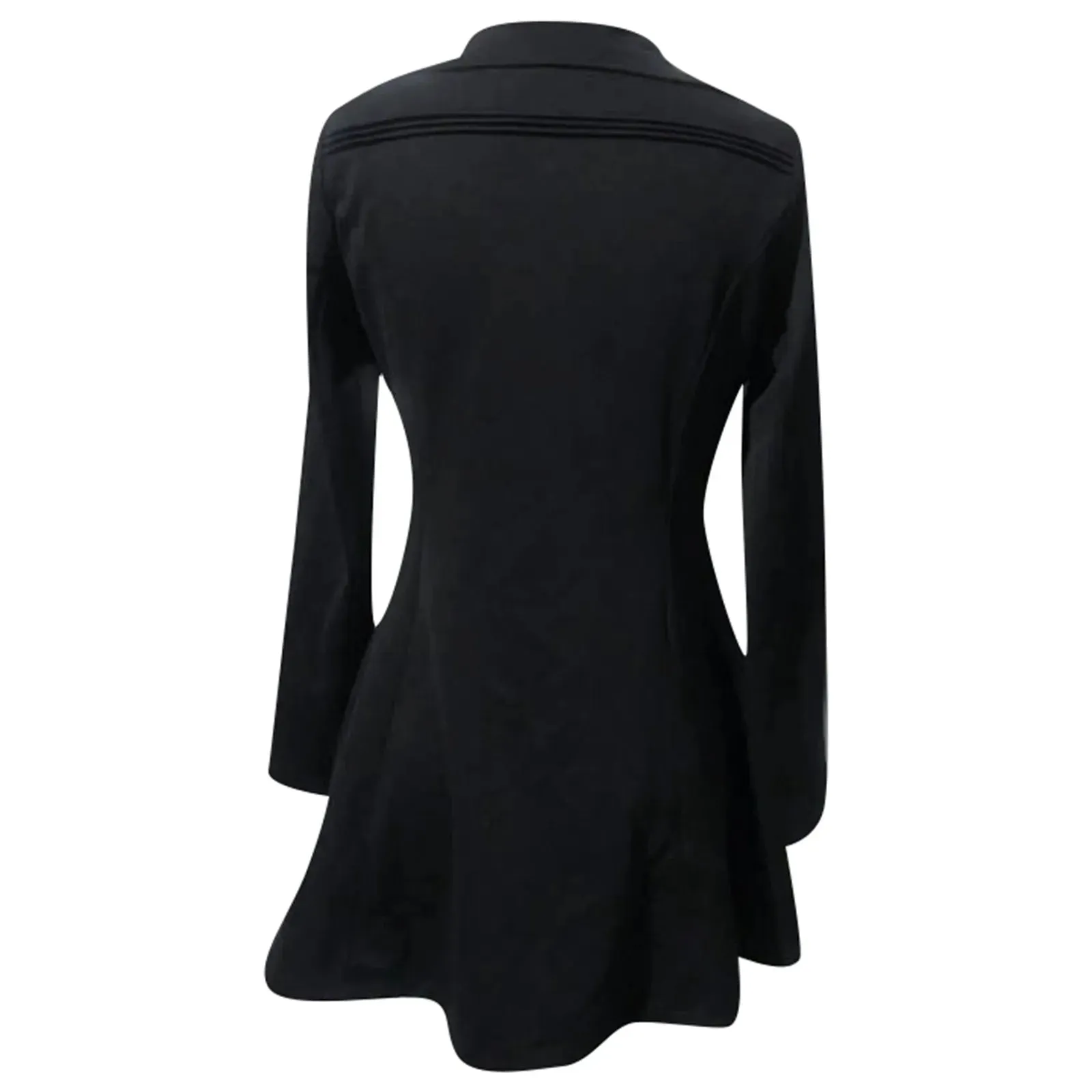 Elegant Women Black Slim Trench Coats Autumn Fashion Side Zipper Lapel Double Breasted Slim A-Line Mini Dress Commute Overcoats