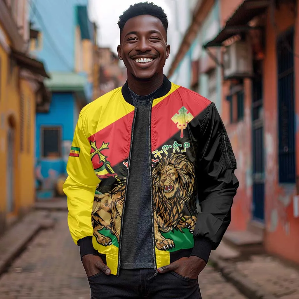 Ethiopia Lion of Judah Sleeve Zip Bomber Jacket Ethiopia Empire 1270-1974 LT15
