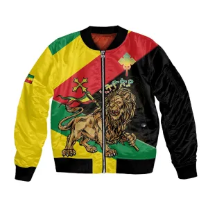 Ethiopia Lion of Judah Sleeve Zip Bomber Jacket Ethiopia Empire 1270-1974 LT15