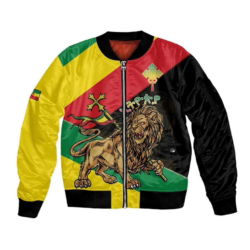 Ethiopia Lion of Judah Sleeve Zip Bomber Jacket Ethiopia Empire 1270-1974 LT15