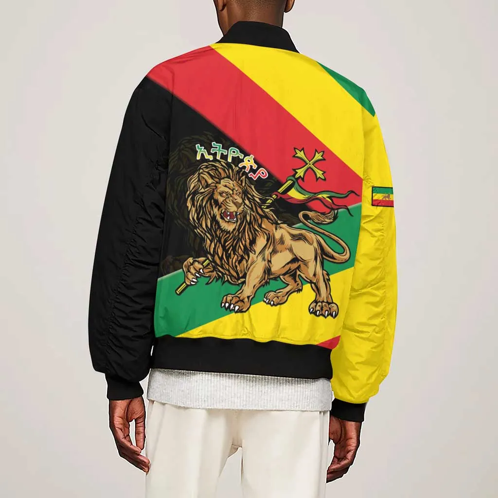 Ethiopia Lion of Judah Sleeve Zip Bomber Jacket Ethiopia Empire 1270-1974 LT15