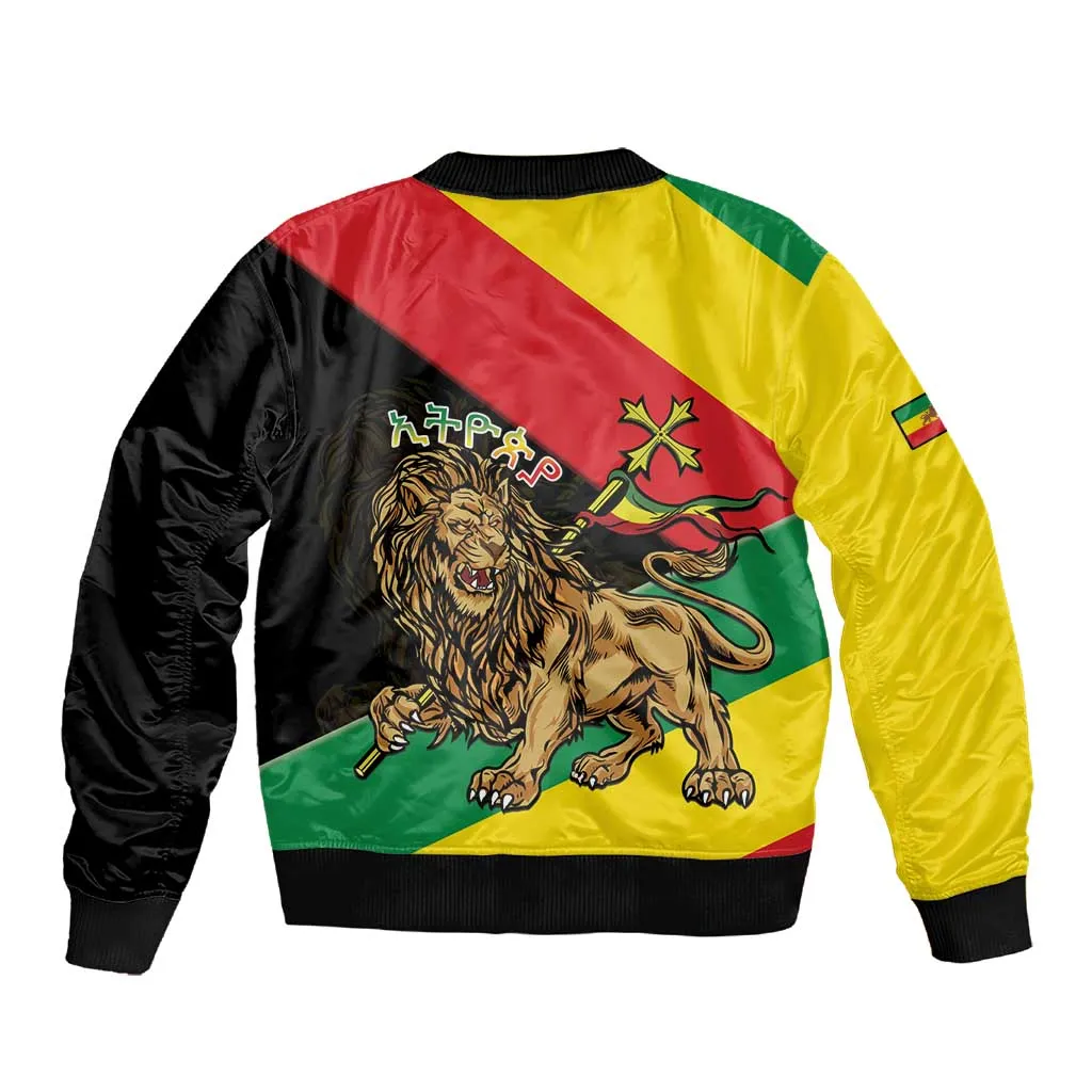 Ethiopia Lion of Judah Sleeve Zip Bomber Jacket Ethiopia Empire 1270-1974 LT15