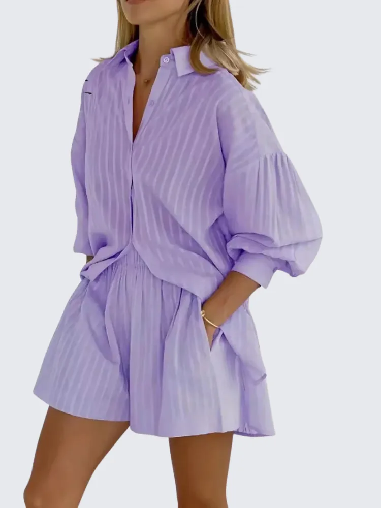 Evelin Summer Two-Piece Shirt & Shorts Set
