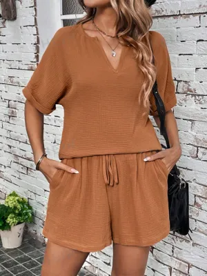 Everest Notched Half Sleeve Top and Shorts Set
