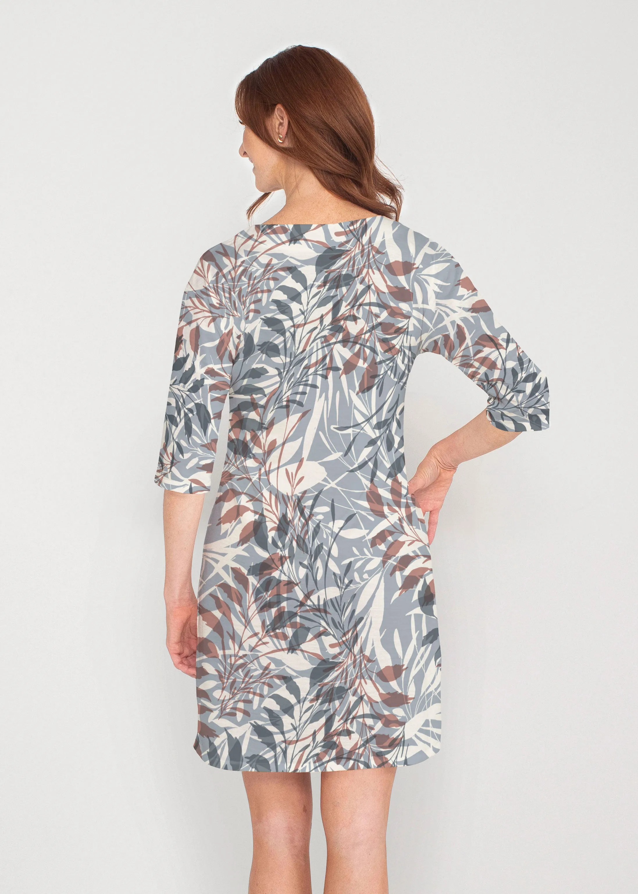 Fall Foliage (8013) ~ Drop Shoulder 3/4 Sleeve V-Neck Dress