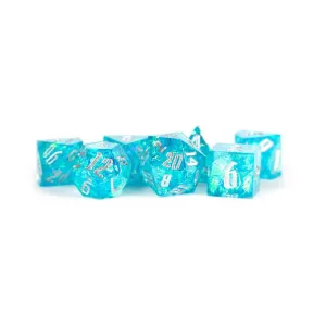 FanRoll: Premium Handcrafted Sharp Edge Inclusion 7-Piece Dice Set - Aqua Pyre