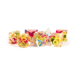 FanRoll: Premium Handcrafted Sharp Edge Inclusion 7-Piece Dice Set - Brazillian Golden Flower