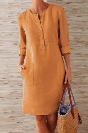 Fashion Street Solid O Neck A Line Dresses(10 Colors)