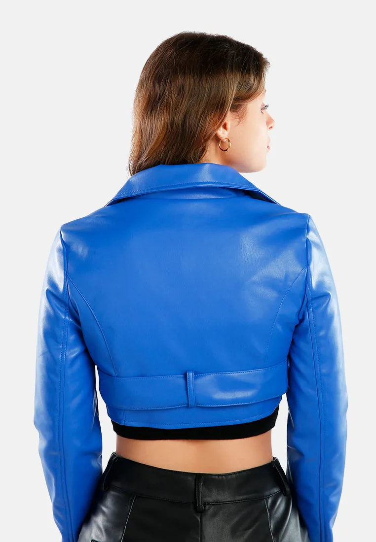 Faux Leather Belted Cropped Jacket
