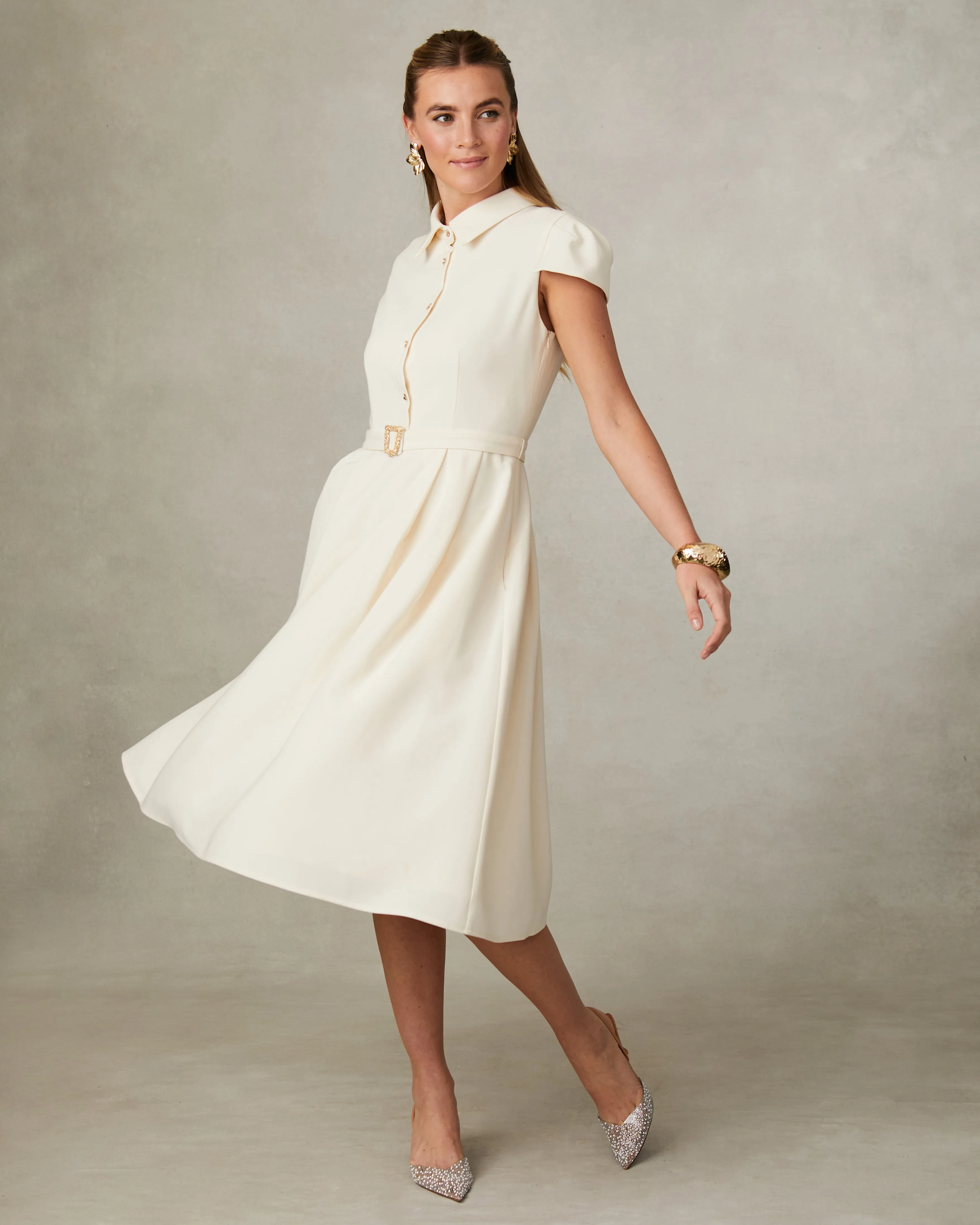 Fee G Jean Marie Tailored A-line Shirt Style Midi Dress
