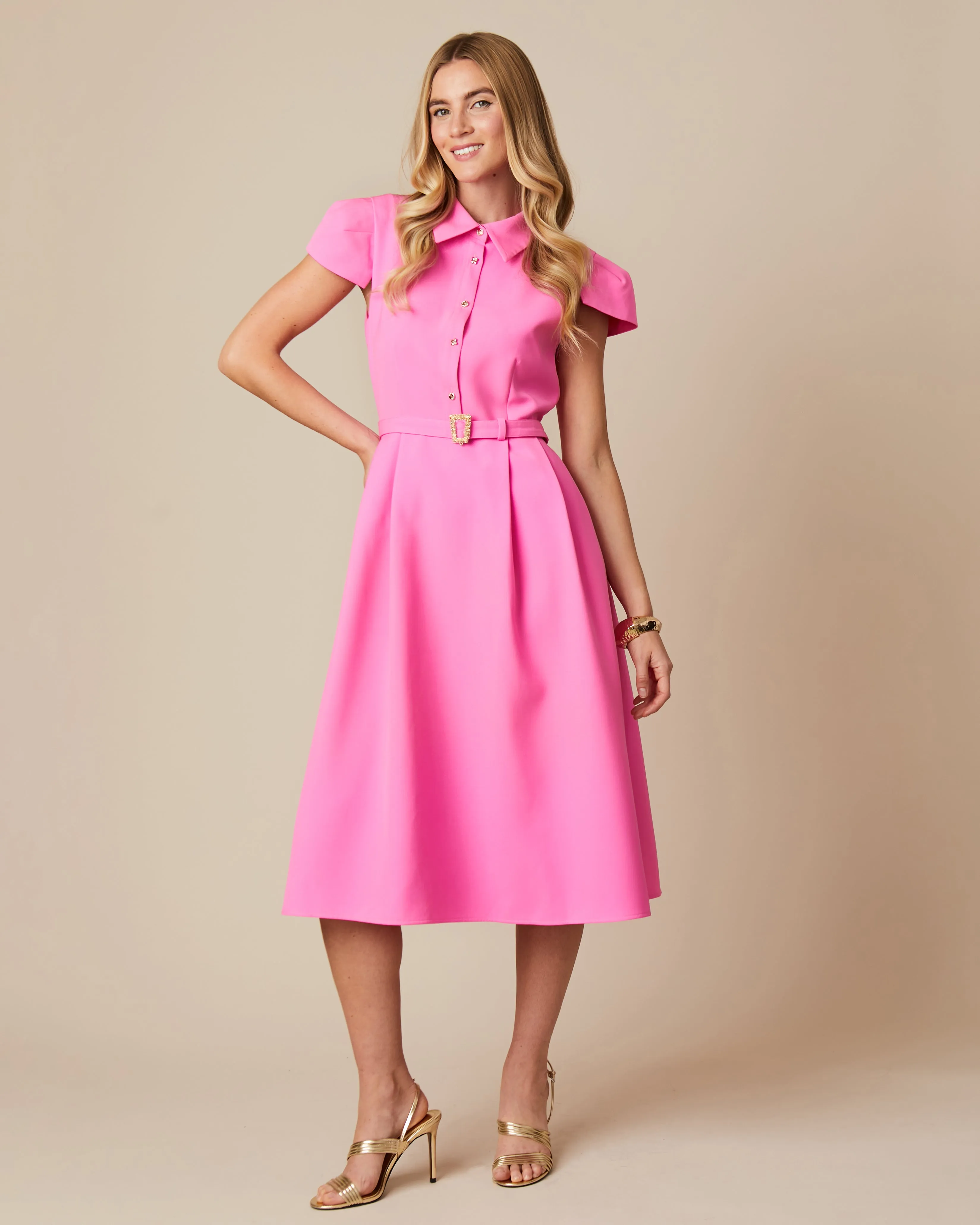 Fee G Jean Marie Tailored A-line Shirt Style Midi Dress
