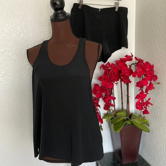 FF Lifestyle Black Silk Tank Top Shorts Loungewear Sleep Set S