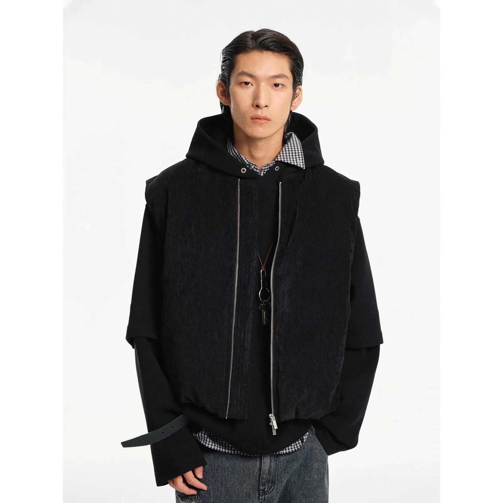 Fine Velvet Textured Down Vest