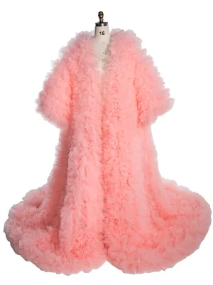 Fluffy Tiered Tulle Long Women Jacket Lush And Long Full Sleeves Cape Female Outwear Robe Coat YW243157