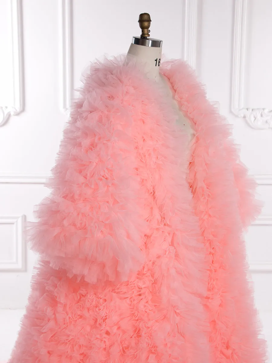 Fluffy Tiered Tulle Long Women Jacket Lush And Long Full Sleeves Cape Female Outwear Robe Coat YW243157