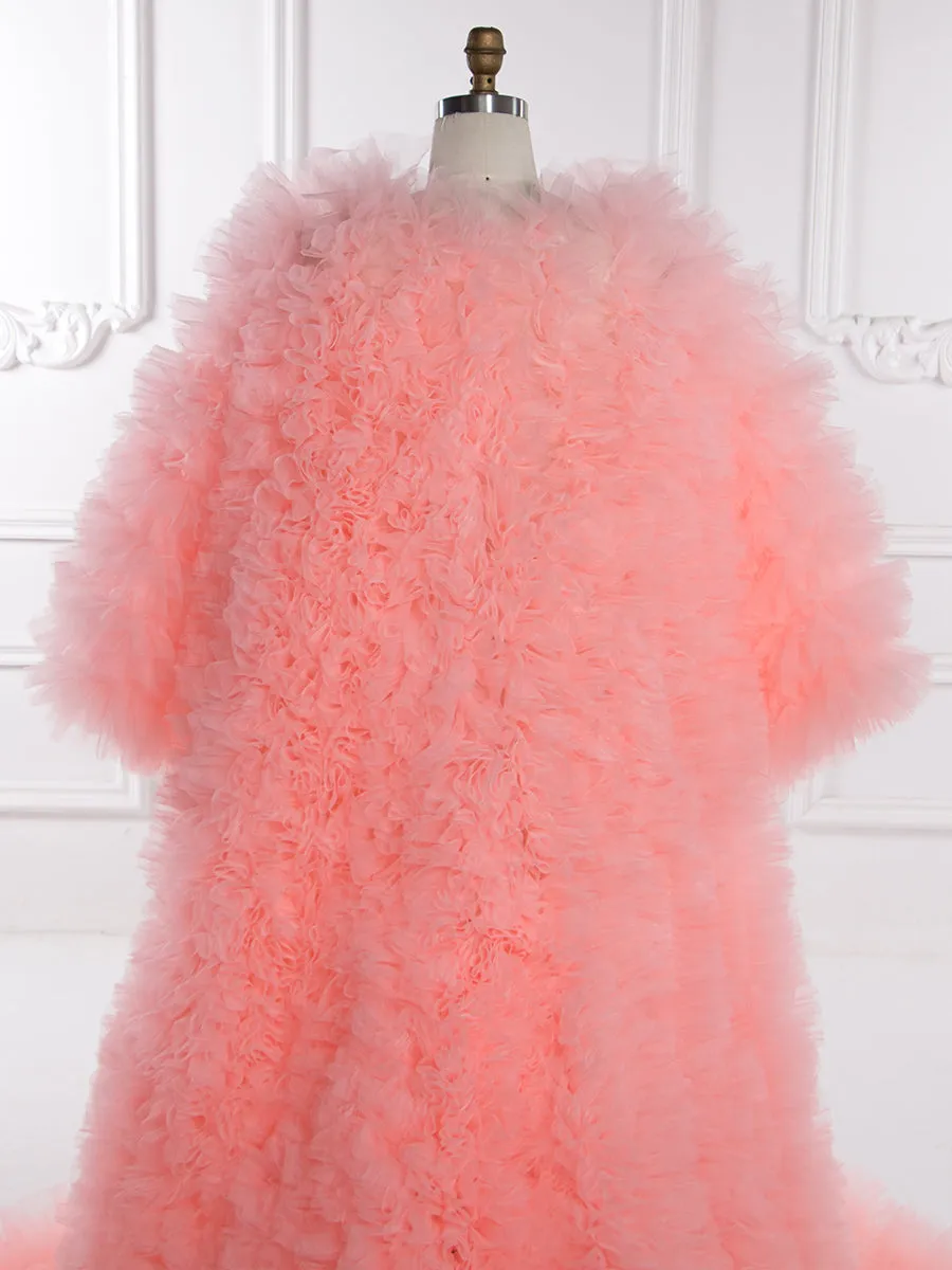 Fluffy Tiered Tulle Long Women Jacket Lush And Long Full Sleeves Cape Female Outwear Robe Coat YW243157
