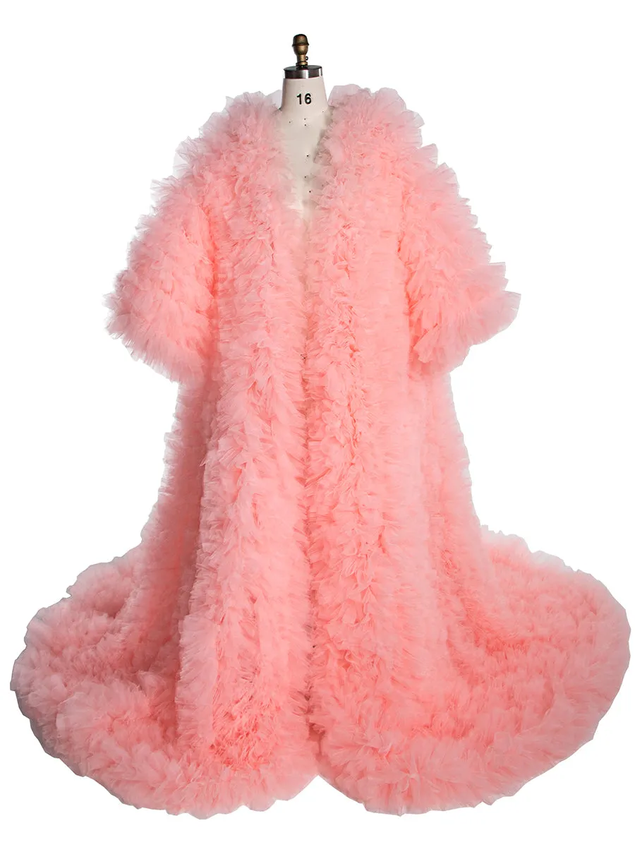 Fluffy Tiered Tulle Long Women Jacket Lush And Long Full Sleeves Cape Female Outwear Robe Coat YW243157