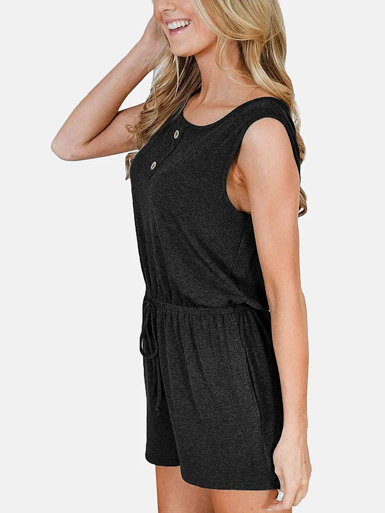 Front Button Drawstring Loose Jumpsuit