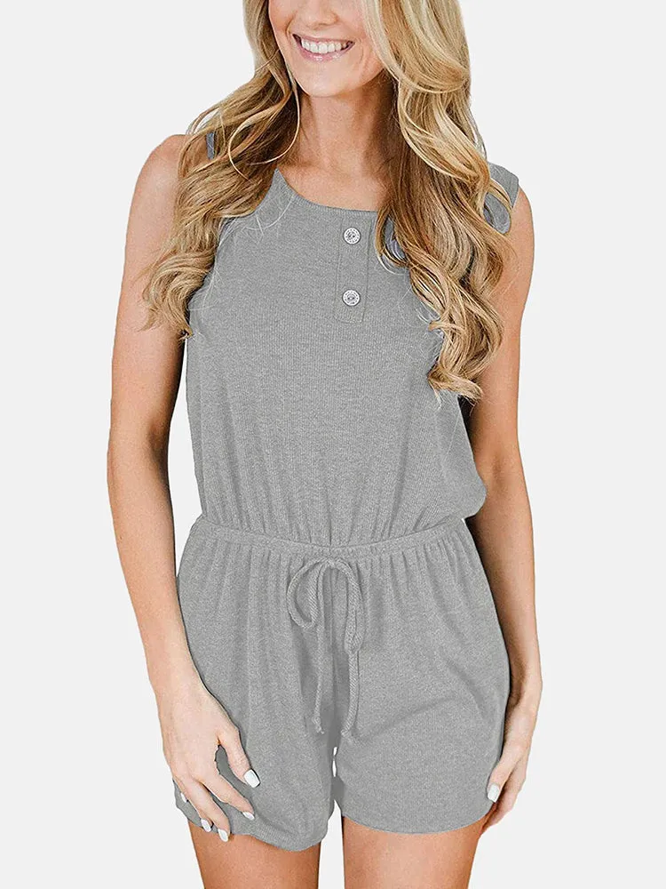Front Button Drawstring Loose Jumpsuit