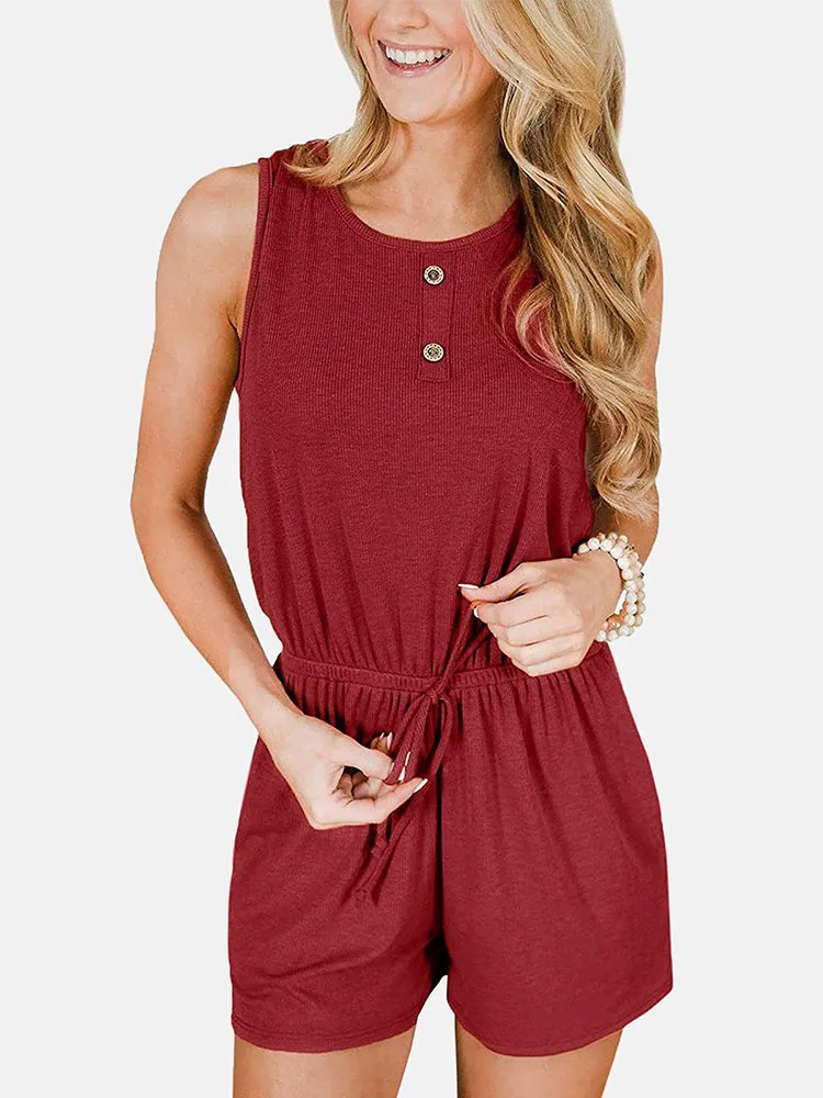 Front Button Drawstring Loose Jumpsuit