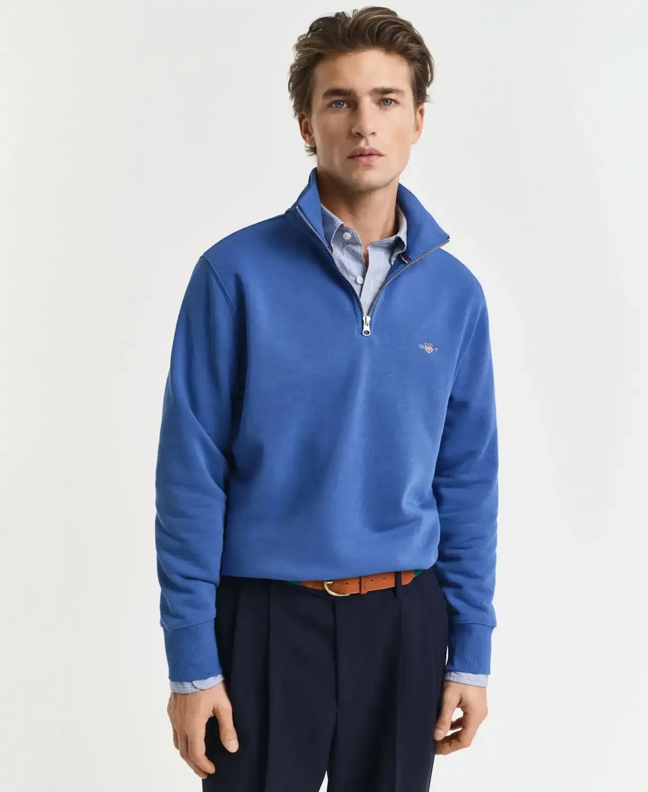 GANT Mens Half Zip Shield Sweatshirt Rich Blue