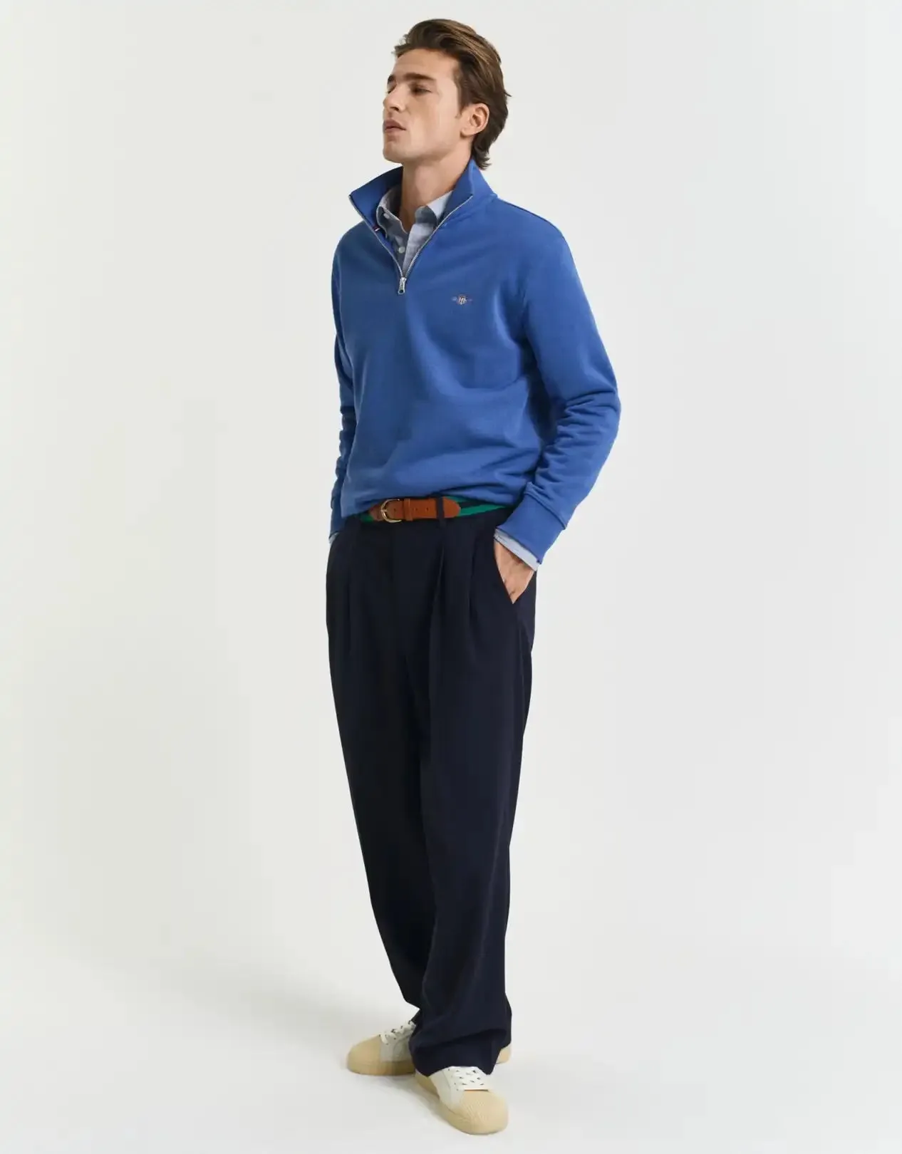 GANT Mens Half Zip Shield Sweatshirt Rich Blue