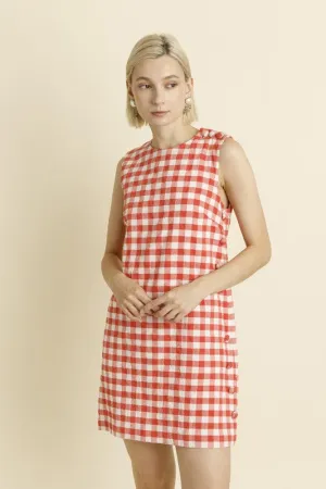 Gingham Mini Dress W/ Buttons