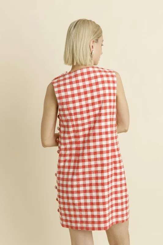 Gingham Mini Dress W/ Buttons