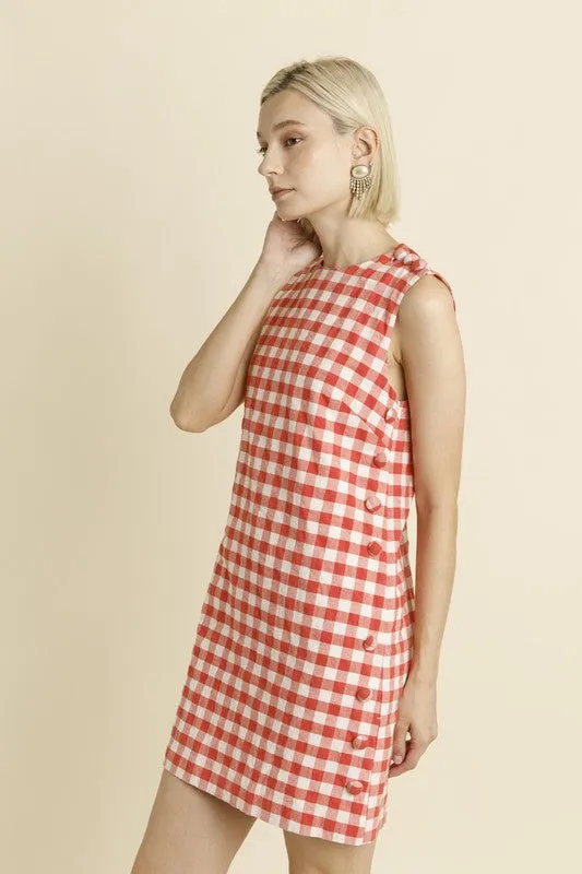 Gingham Mini Dress W/ Buttons