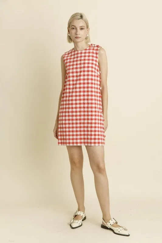 Gingham Mini Dress W/ Buttons
