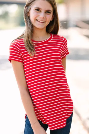 Girls: Let's Meet Later Red and White Striped Top