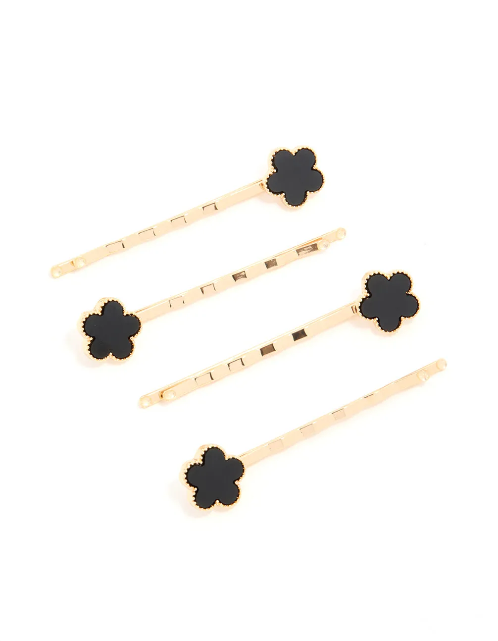 Gold Black Acrylic Flower Hair Slides 4-Pack